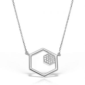 Colier argint cu pietre 46 cm Hexagon - MCN0020
