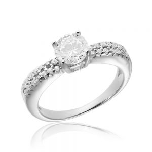Inel de logodna argint Solitar cu cristale laterale mici TRSR031, Corelle